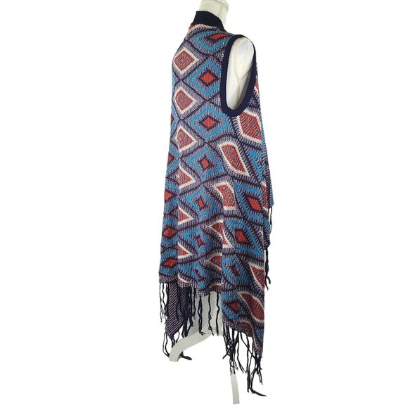 Umgee Open Front Cardigan Aztec Print Sweater Vest Womens Size M Fringe Boho NEW - Picture 12 of 12